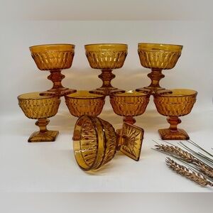 Vintage Amber Glass/Coupe/Dessert Glasses - Set of 8
